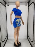 Casual Short Sleeve Crop Top Mini Skirt 2 Piece Sets WSM-5234