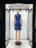 Plus Size Camo Print V Neck Sleeveless Mini Dress JRF-3620