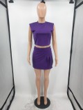 Solid Sleeveless Mini Skirt Two Piece Sets OYF-8262