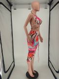 Sexy Printed Bra Top Irregular Skirt 2 Piece Sets NLAF-6066