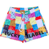 Plus Size LUCKY LABEL Letter Paisley Print Casual Shorts MIL-231