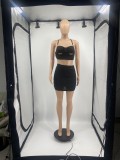 Sexy Solid Cross Strap Cami Top Mini Skirt Two Piece Sets DDF-8102