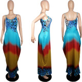 Leopard Gradient Printed Pocket Strap Maxi Dress MIL-222