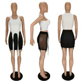 Sexy Tank Top+Mesh Patchwork Mini Skirt 2 Piece Sets NM-8366