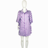 Casual Loose Striped Ruffled Shirt Dress LS-0350