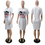 Plus Size Casual Printed Short Sleeve O Neck T Shirt Dress BDF-8078