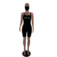 Letter Print Sexy Strap Rompers With Mask AWF-5003