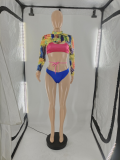 Sexy Printed Long Sleeve Bikinis 3 Piece Sets CQF-969