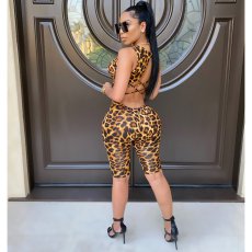 Plus Size Sexy Leopard Backless Sleeveless Romper OM-1228