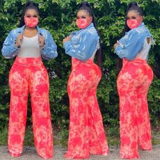 Tie Dye Wide Leg Pants With Mask SH-3798