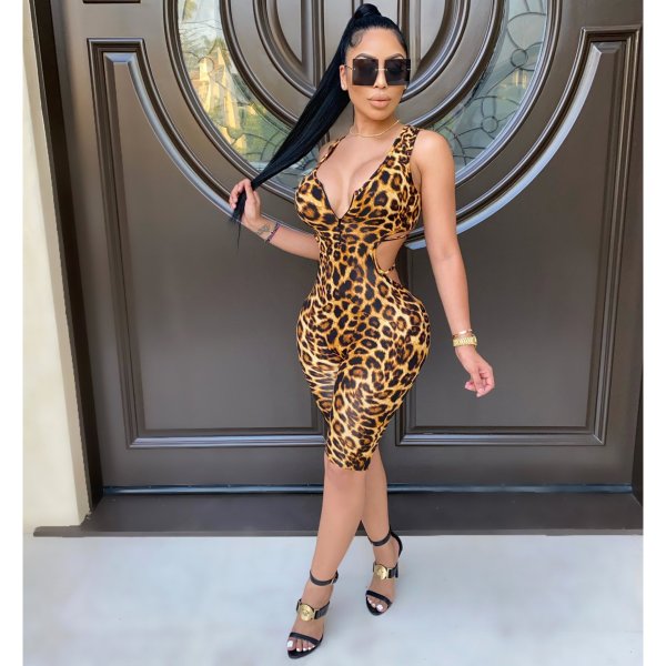 Plus Size Sexy Leopard Backless Sleeveless Romper OM-1228
