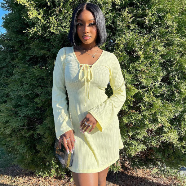 Solid Long Sleeve Mini Dress XINF-2023
