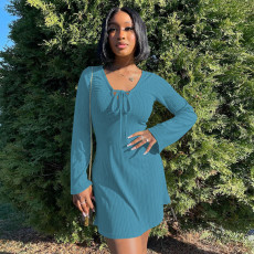 Solid Long Sleeve Mini Dress XINF-2023