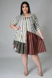 Plus Size Striped Patchwork Shirt Dress Without Belt BMF-PP058