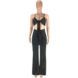Sexy Solid Tie Up Top And Pants 2 Piece Sets MEI-9183