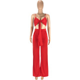 Sexy Solid Tie Up Top And Pants 2 Piece Sets MEI-9183