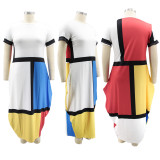 Plus Size Contrast Color Short Sleeve Maxi Dress BMF-PP059