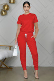 Solid Short Sleeve Stacked Pants Two Piece Sets WY-6762