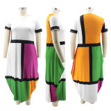Plus Size Contrast Color Short Sleeve Maxi Dress BMF-PP059