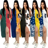 Plus Size Contrast Color Print Loose Shirt Dress LS-0351