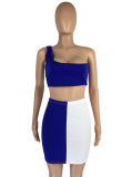Contrast Color One Shoulder Mini Skirt 2 Piece Sets LM-8247