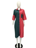 Plus Size Contrast Color Print Loose Shirt Dress LS-0351