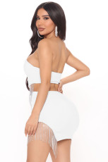 Sexy Tassel Off Shoulder Strapless 2 Piece Skirt Sets LDS-3280