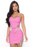 Sexy Tassel Off Shoulder Strapless 2 Piece Skirt Sets LDS-3280