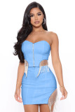 Sexy Tassel Off Shoulder Strapless 2 Piece Skirt Sets LDS-3280