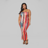 Plus Size Sexy Printed Off Shoulder Strapless Maxi Dress SH-390139