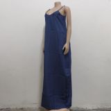 Plus Size Spaghetti Strap Loose Denim Maxi Dress SMR-8908