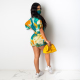 Tie Dye Casual Two Piece Shorts Set With Mask SH-3811