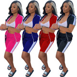 Fashion Casual Sports Short Sleeve Zipper Top And Shorts Two Piece Sets XYF-9106