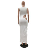 Solid Sexy Sleeveless Hollow Out Slim Maxi Dress TR-1155