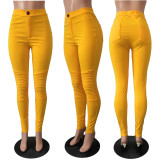 Solid Mid Waist Zipper Skinny Long Pants YIY-5211