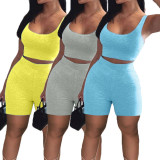 Solid Color Casual Sports Vest Shorts  Two Piece Sets LM-8253
