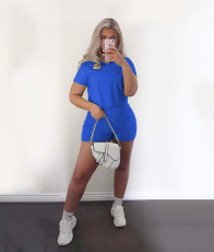 Solid Color Casual Lapel Short Sleeve And Shorts Two Piece Sets CYAO-008