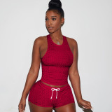 Plus Size Solid Fitness Yoga Two Piece Shorts Set SH-390074