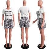 Plus Size Snake SKin Print T Shirt+Shorts 2 Piece Sets SH-3618