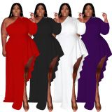 Plus Size Solid Color Sexy Single Sleeve Long Dress MOF-6630