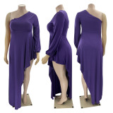 Plus Size Solid Color Sexy Single Sleeve Long Dress MOF-6630