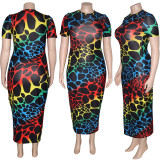 Plus Size Casual Leopard Print Short Sleeve Dress SH-390118