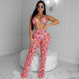 Plus Size Sexy Printed Mesh See Through Ruffled Two Piece Sets SH-3592