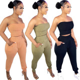 Solid Tube Top And Pants Two Piece Sets ANNF-6086