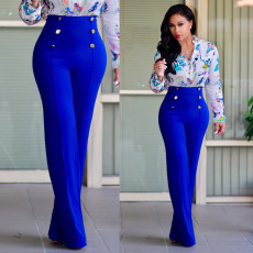 Solid Double Breasted High Waist Pants SH-2006-0
