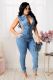 Plus Size Denim Sleeveless Hollow Slim Jeans Jumpsuit LX-6087