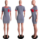 Plus Size Casual Striped Short Sleeve Mini Dress SH-3617