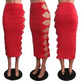 Sexy Solid Hole Hollow Out Long Skirt LX-6900
