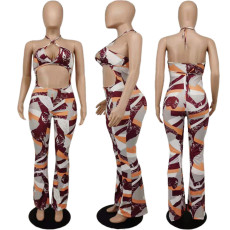 Sexy Printed Halter Hollow Out Jumpsuit APLF-5063