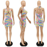 Sexy Printed Halter Backless Mini Dress NLAF-6072